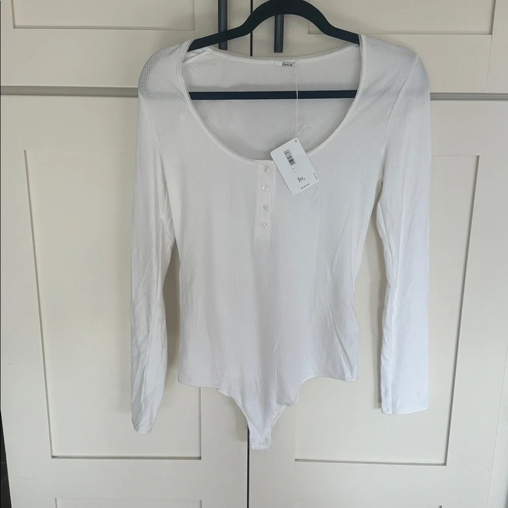 Wolford White Ribbed Long Sleeve Henley Bodysuit - Picture 15 of 16